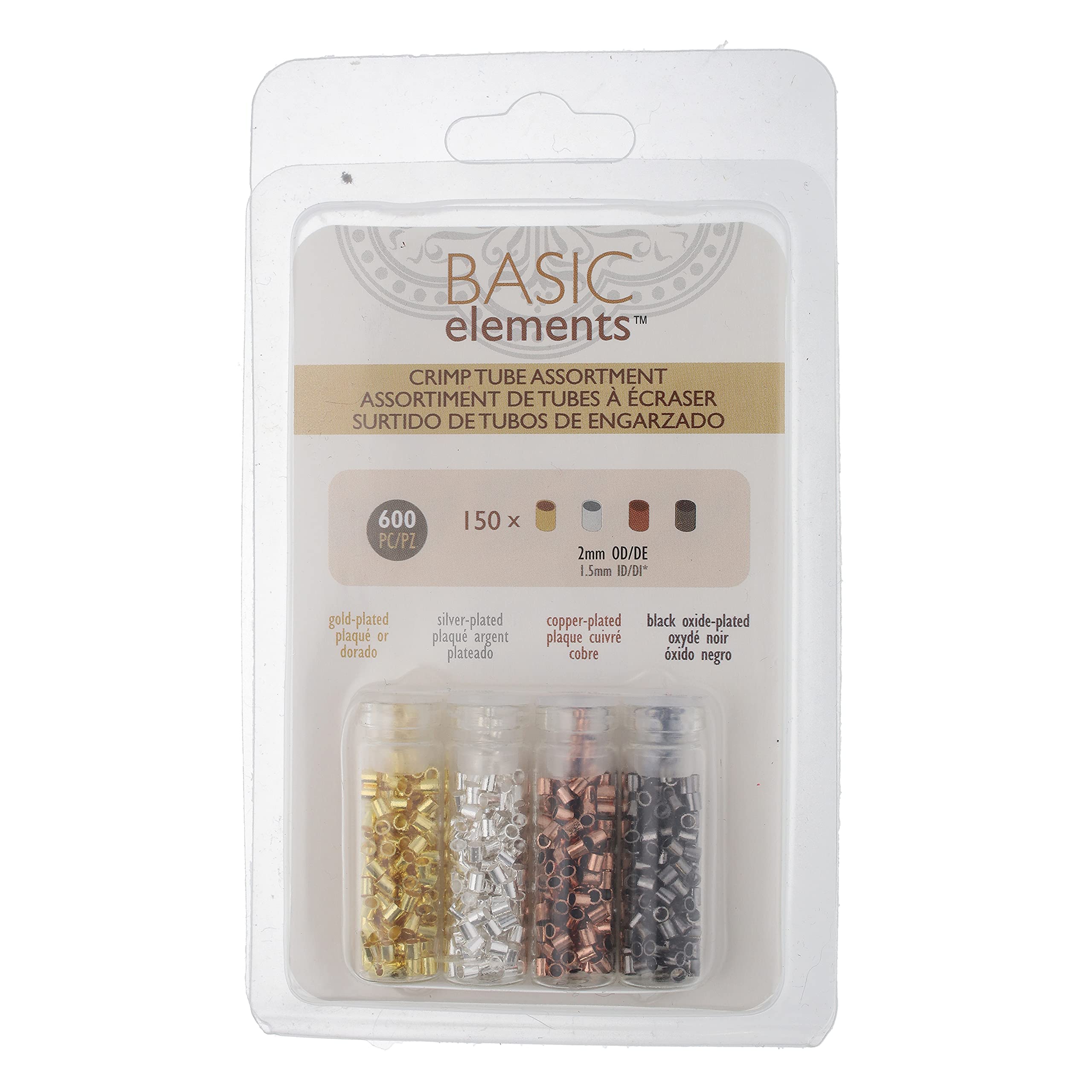 Tubes à sertir 2 x 2 mm Basic Elements | Assortiment de 600 pièces pour bijoux