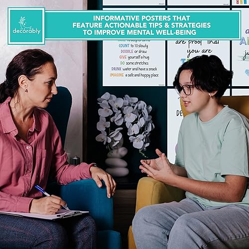 Miniatura 6 de Decorably 18 pósteres de concienciación sobre la salud mental para niños, 8 x 10 pulgadas, laminados mate, inspiradores de salud mental para