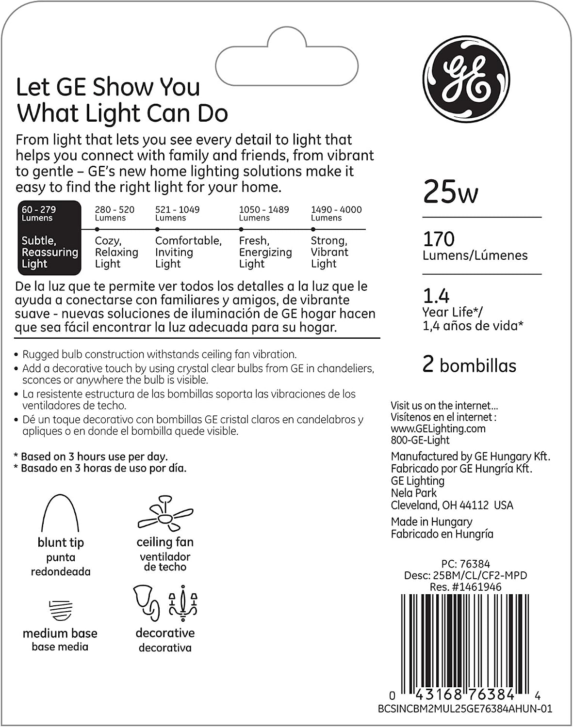 GE Lighting B13 Incandescent Chandelier Light Bulb, 25-Watt, Crystal Clear Finish, Decorative, Medium Base, 8-Pack