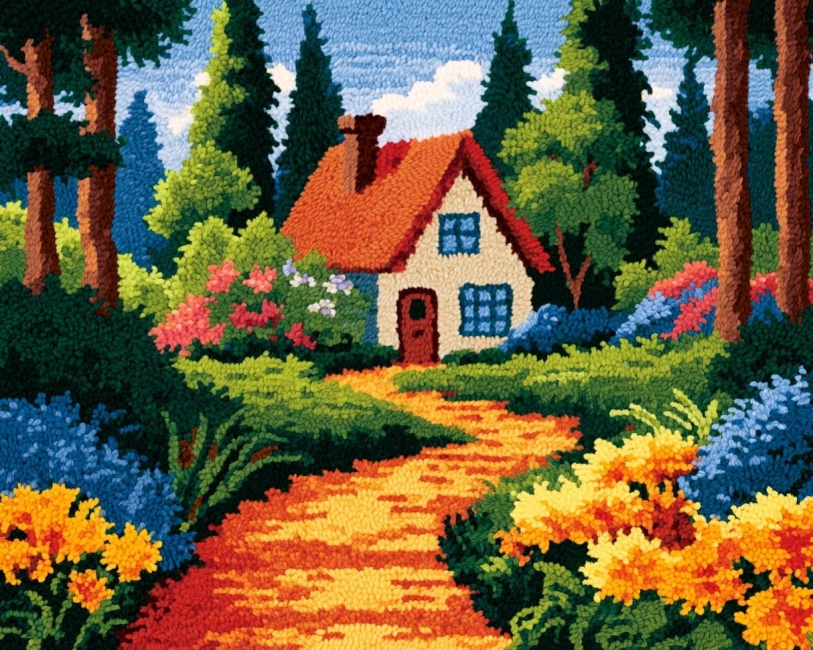 Wallphantom Latch Hook Rug Kit for Adults,Flower Cottage