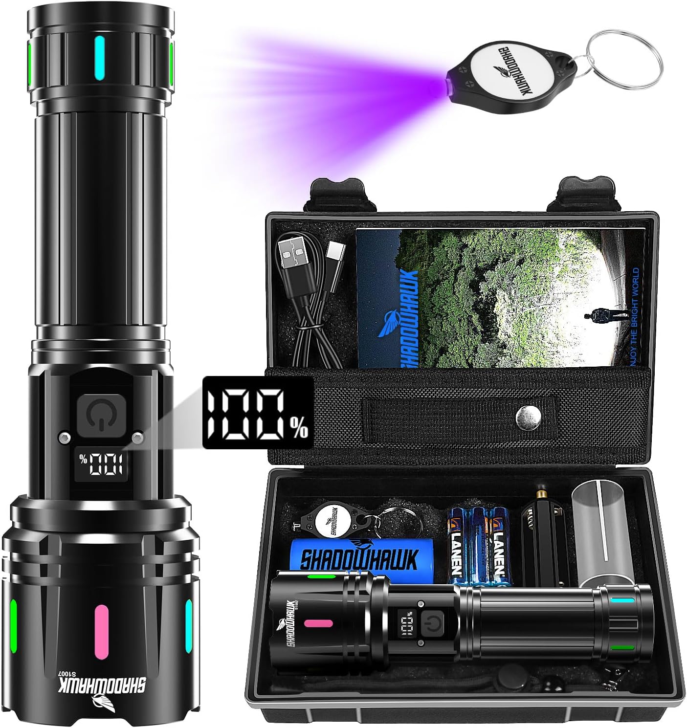 Torcia LED Professionale 500.000 Lumen Ricaricabile USB-C, Zoomabile, Impermeabile IP67, Con Bussola E Kit Accessori Per Campeggio Ed Emergenze