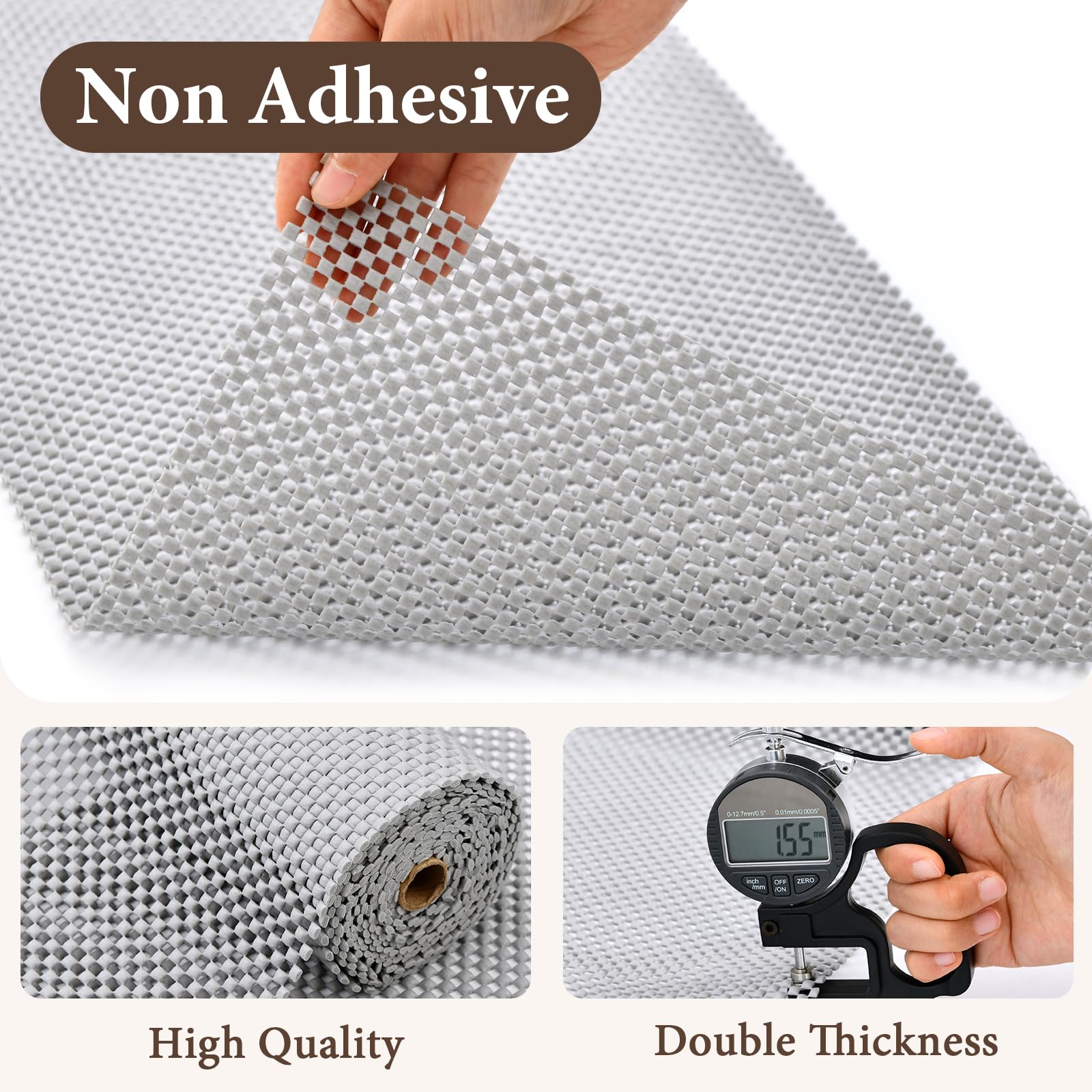 Revestimientos de estantes para armarios de Cocina, Papel no Adhesivo, Antideslizante, Grueso, fácil de Limpiar, para Caja de Herramientas, refrigerador, Gris, 17.3 x 236.2 Pulgadas