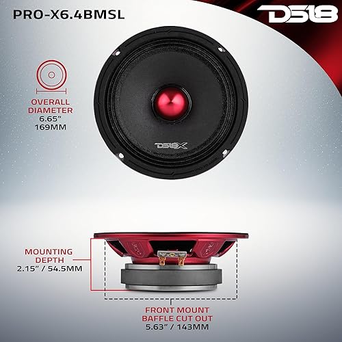 Miniatura 140 de DS18 PRO-X6.4M - Altavoz de 6.5 pulgadas, rango medio, bala de aluminio roja, 500 W máximo, 250 W RMS, 4 ohmios, altavoces de puerta de audio