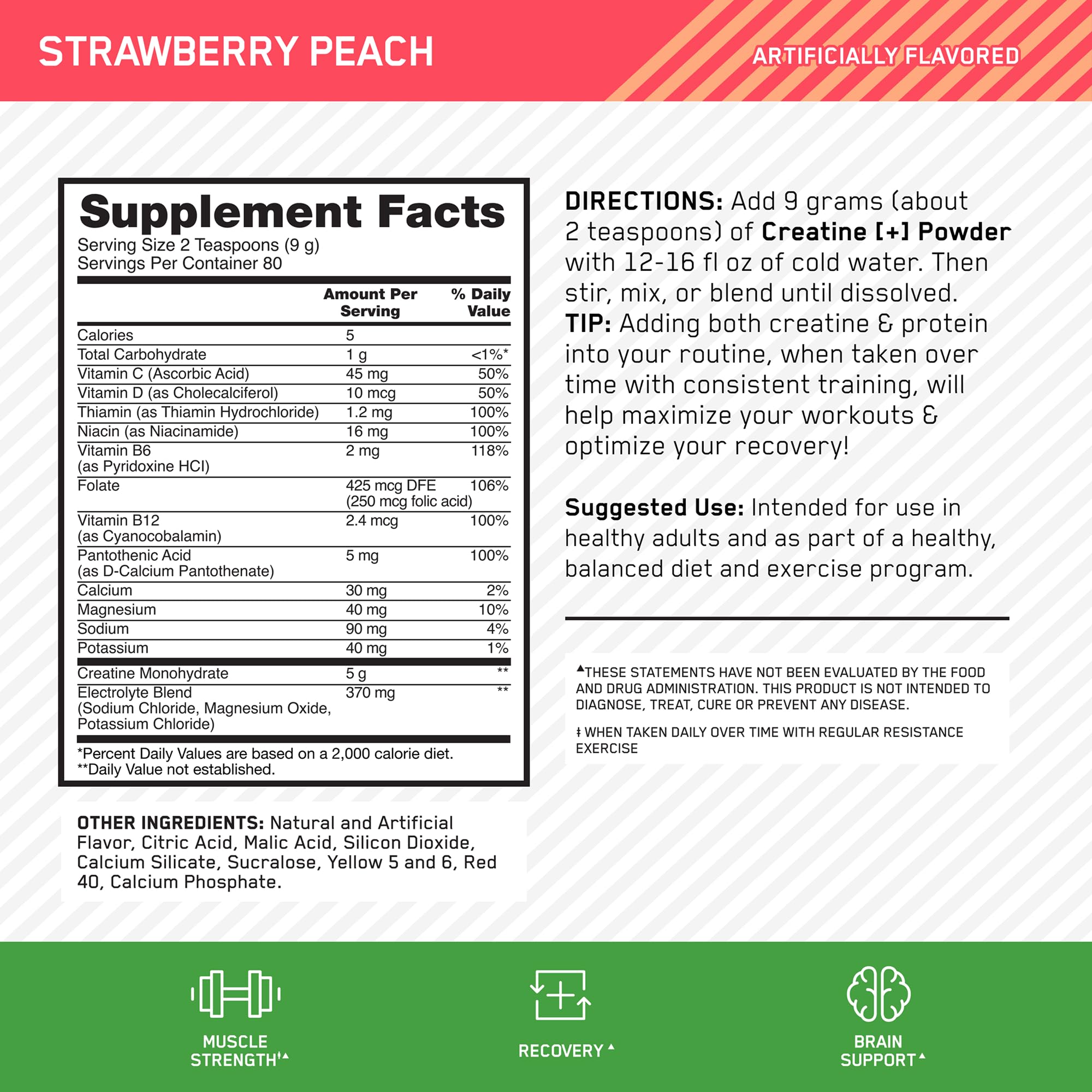 Optimum Nutrition Creatine Plus Powder, Strawberry Peach, 1.59 LB — Amazon image 3