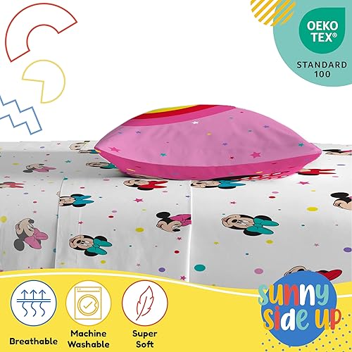 Miniatura 4 de Juego de sábanas tamaño individual de Minnie Mouse de Disney, juego de ropa de cama de 3 piezas para niños, incluye funda de almohada, sábanas de