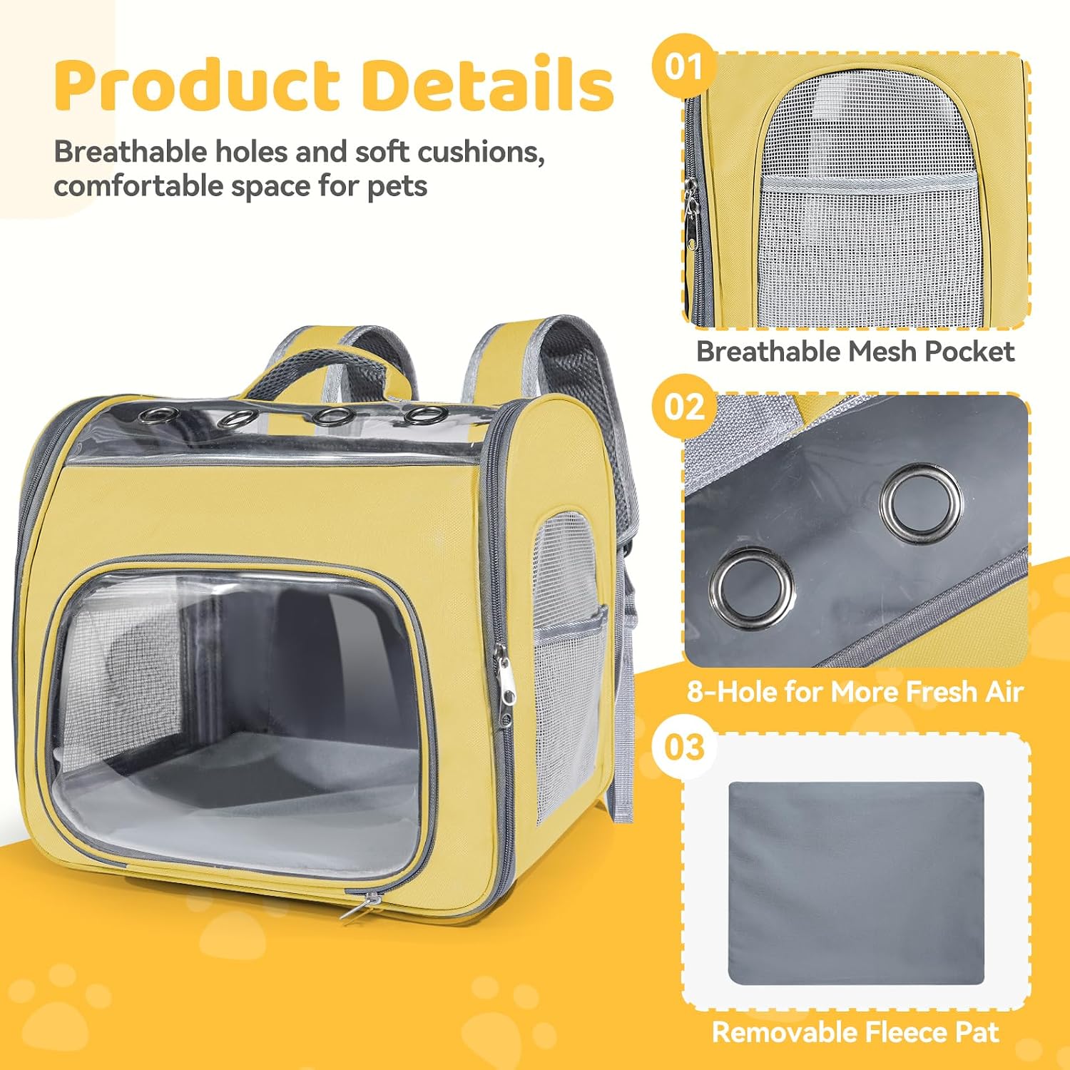 Innovative Traveler Backpack Pet Carriers Cat Backpack with Breathable Mesh Puppy Travel Carrier with Soft Padded Reinforced Support Foldable Small Dog Carrying Backpack for Kitty up to 15lbs (Yellow)
