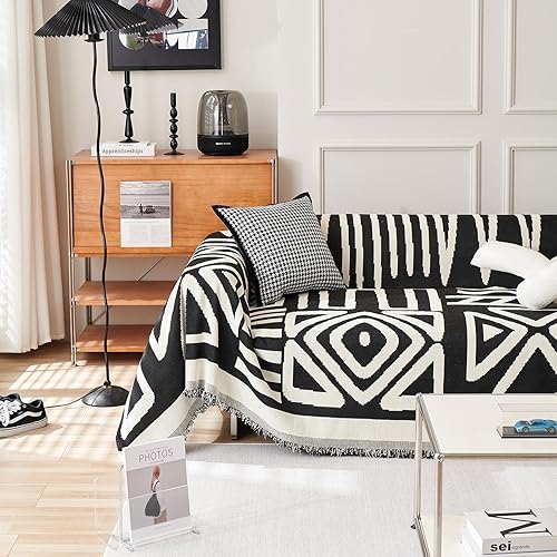HANDONTIME Funda de sofá bohemia para perros, funda negra para sofá de 3 plazas, funda de sofá de felpilla beige para sofá modular en forma de L,