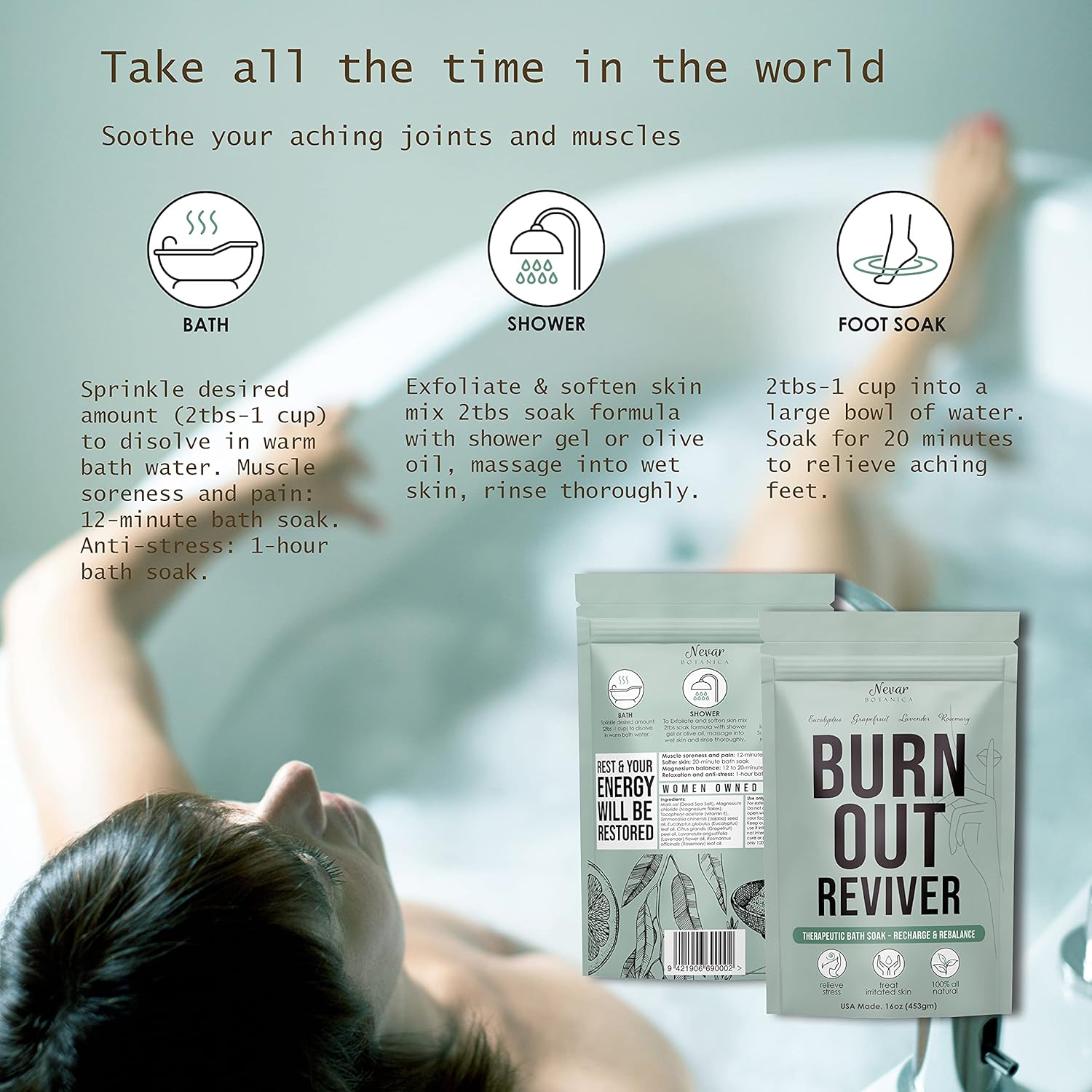 NEVAR Ultimate Stress Relief Bath Soak for Women. Better Mineral Absorption than Epsom Salts. Magnesium, Dead Sea Salts & Essential Oils Blend. Bath Salts to Beat Burnout & Relieve Joint Pain 16oz : Beauty & Personal Care