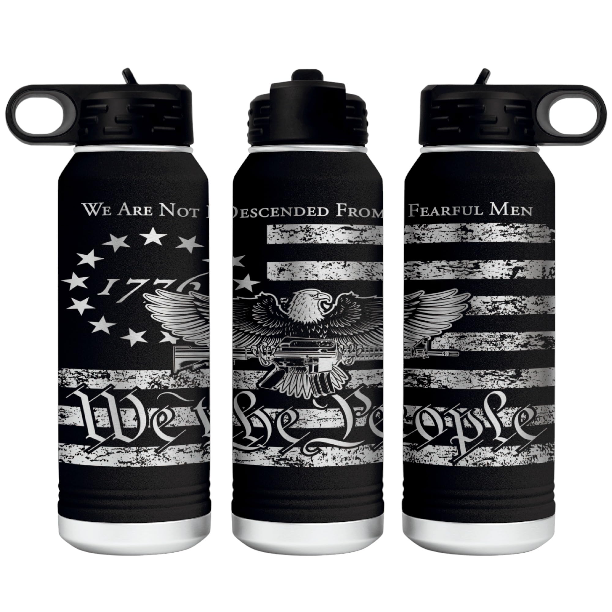 We Are Not Fearful Men 32 Ounce American Flag Double Walled Stainless Steel Insulated 32oz Water Bottle Full