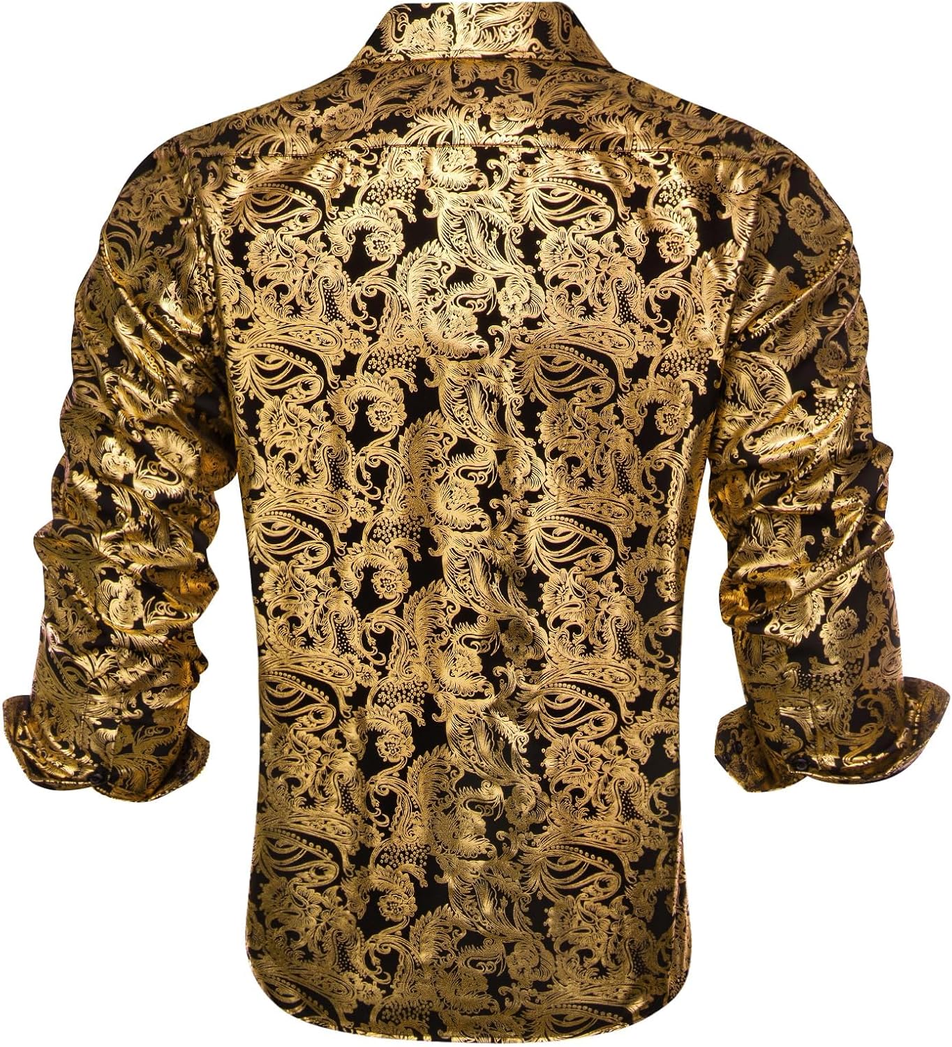 Hi-Tie Mens Hipstar Luxrury Paisley Floral 3D Printed Dress Shirts Shiny Long Sleeve Button Down Party Disco Nightclub Shirt - Image 4