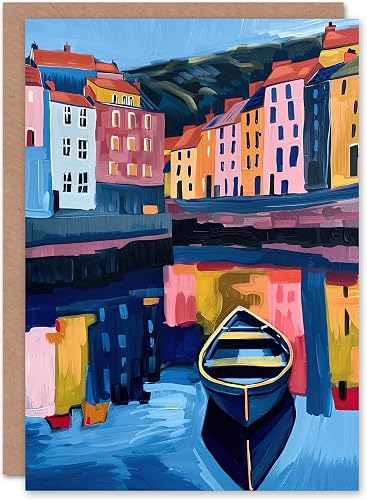 Artery8 Greeting Card Colourful Staithes North Yorkshire Seaside Boat Blank For 