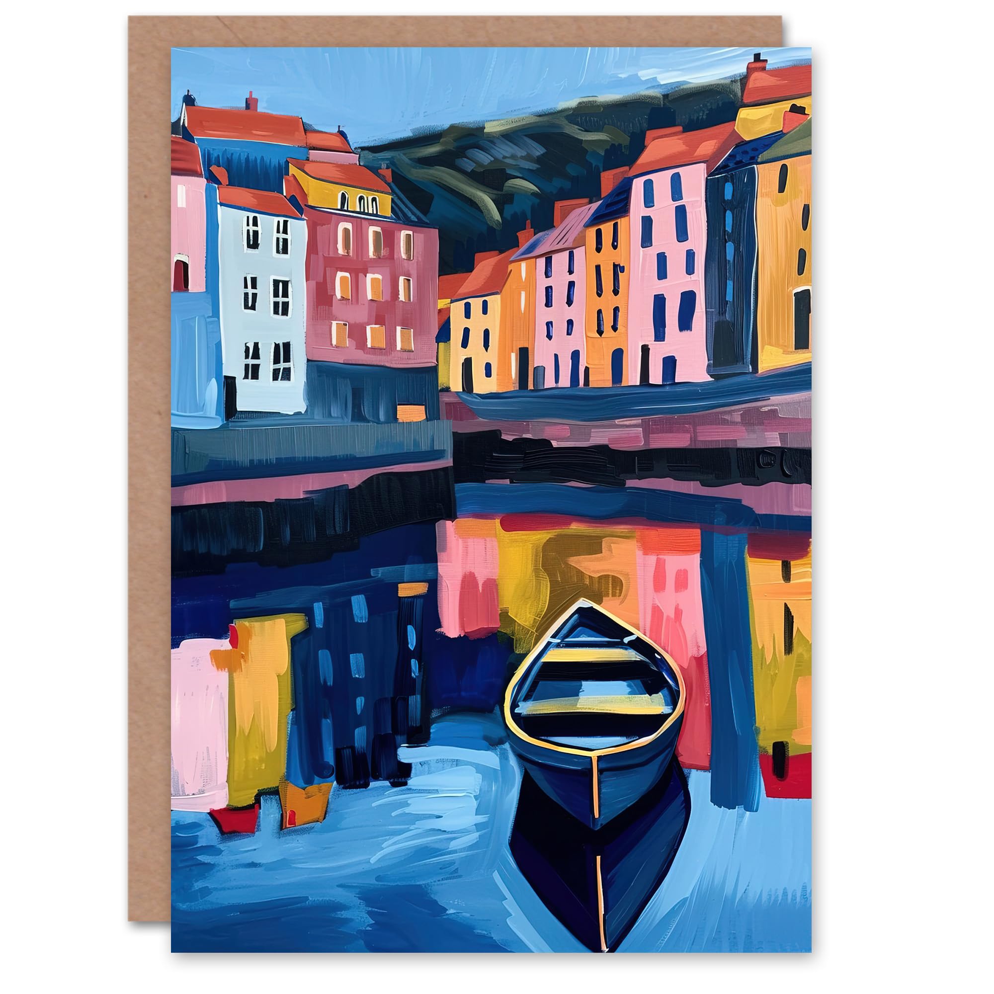 Artery8 Greeting Card Colourful Staithes North Yorkshire Seaside Boat Blank For Him Or Her Art Birthday Card