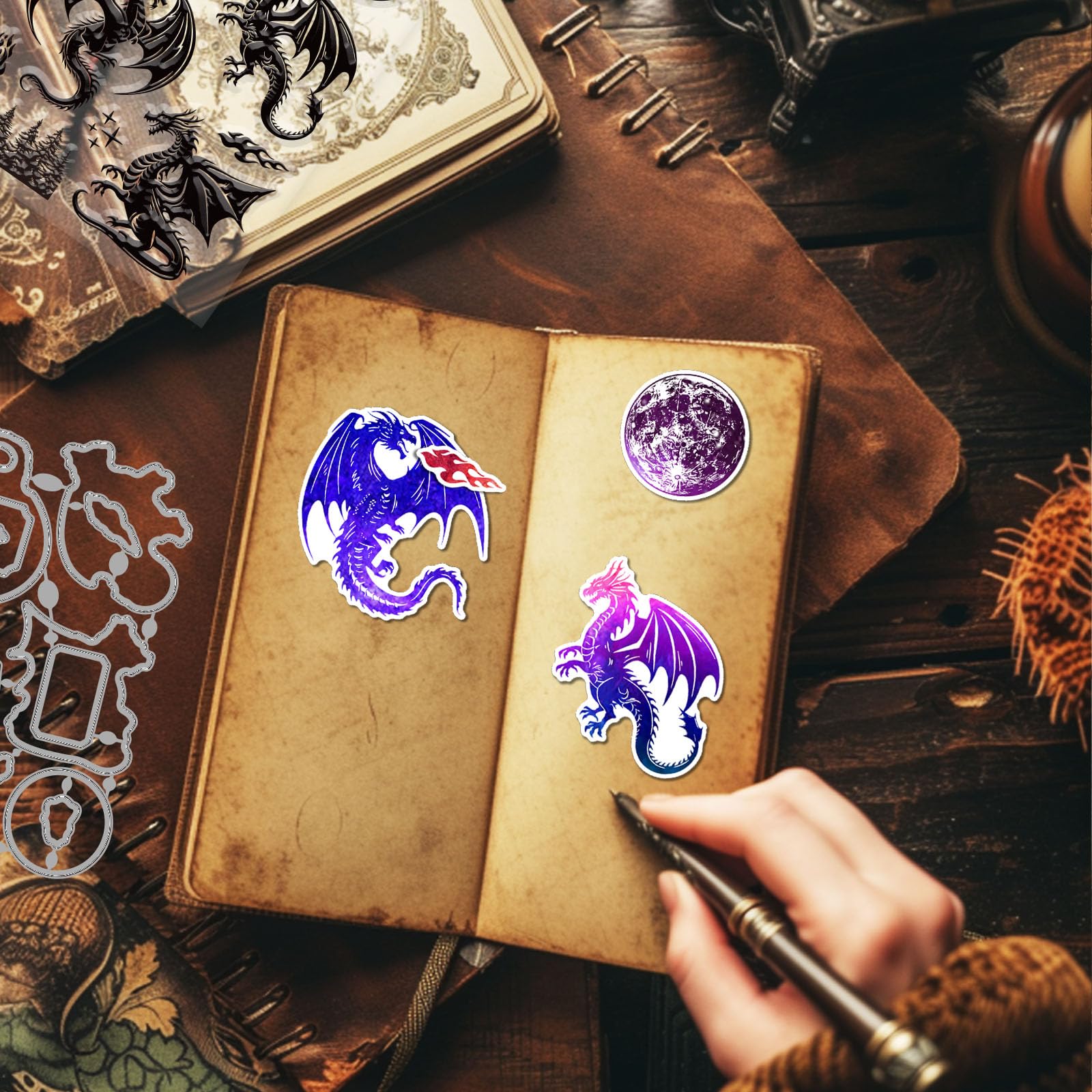 GLOBLELAND Dragon and Moon Clear Stamps and Cutting Dies Silicone Clear Stamps Cards and Metal Die Cuts for Card Making and DIY Embossing Scrapbooking - Image 2