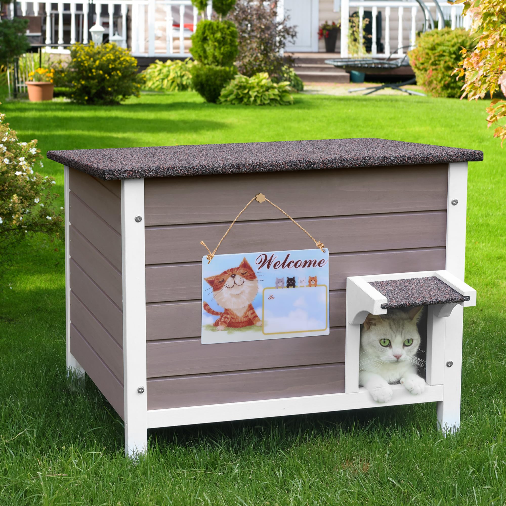 HiCaptain Outdoor Cat House, 100% insulated cat house with 6-sided foam, weatherproof outdoor cat hut for several cats, outdoor cat house winter-proof 61 x 51 x 54 cm