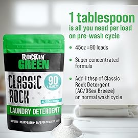 Rockin\' Green Classic Rock Laundry Detergent (90 Loads), Plant based, All Natural Laundry Detergent Powder, Vegan and Biodegradable Odor Fighter, Safe for Sensitive Skin, 45 oz (AC/DSea Breeze)