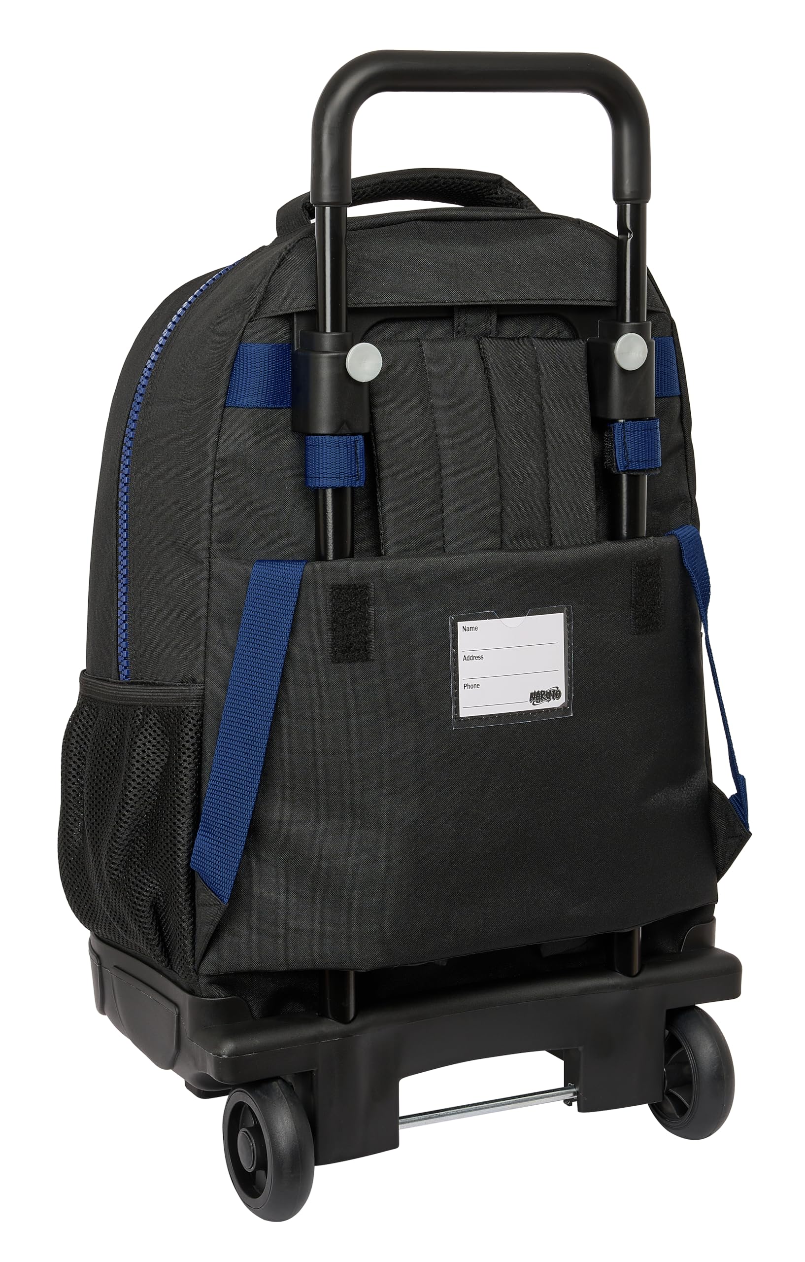 Safta Naruto Ninja - Zaino grande con ruote, compatto, rimovibile, ideale per bambini di diverse età, comodo e versatile, qualità e resistenza, 33 x 22 x 45 cm, colore: nero/blu, Nero/blu, Estándar,