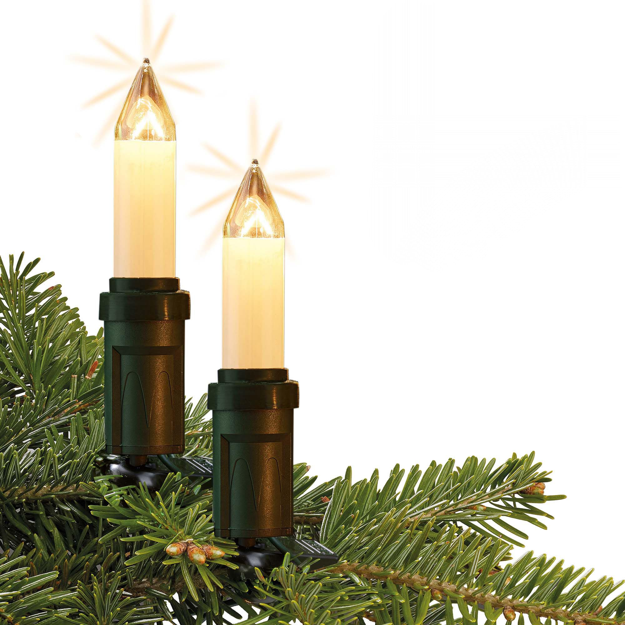 hellum Lichterkette Weihnachtsbaum, 15 Weihnachtsbaum Kerzen weiß mit Clip, Weihnachtsbeleuchtung außen, Lichterkette außen warmweiß 14,0 m beleuchtet, Kabelfarbe schwarz < 59 Lumen 530926