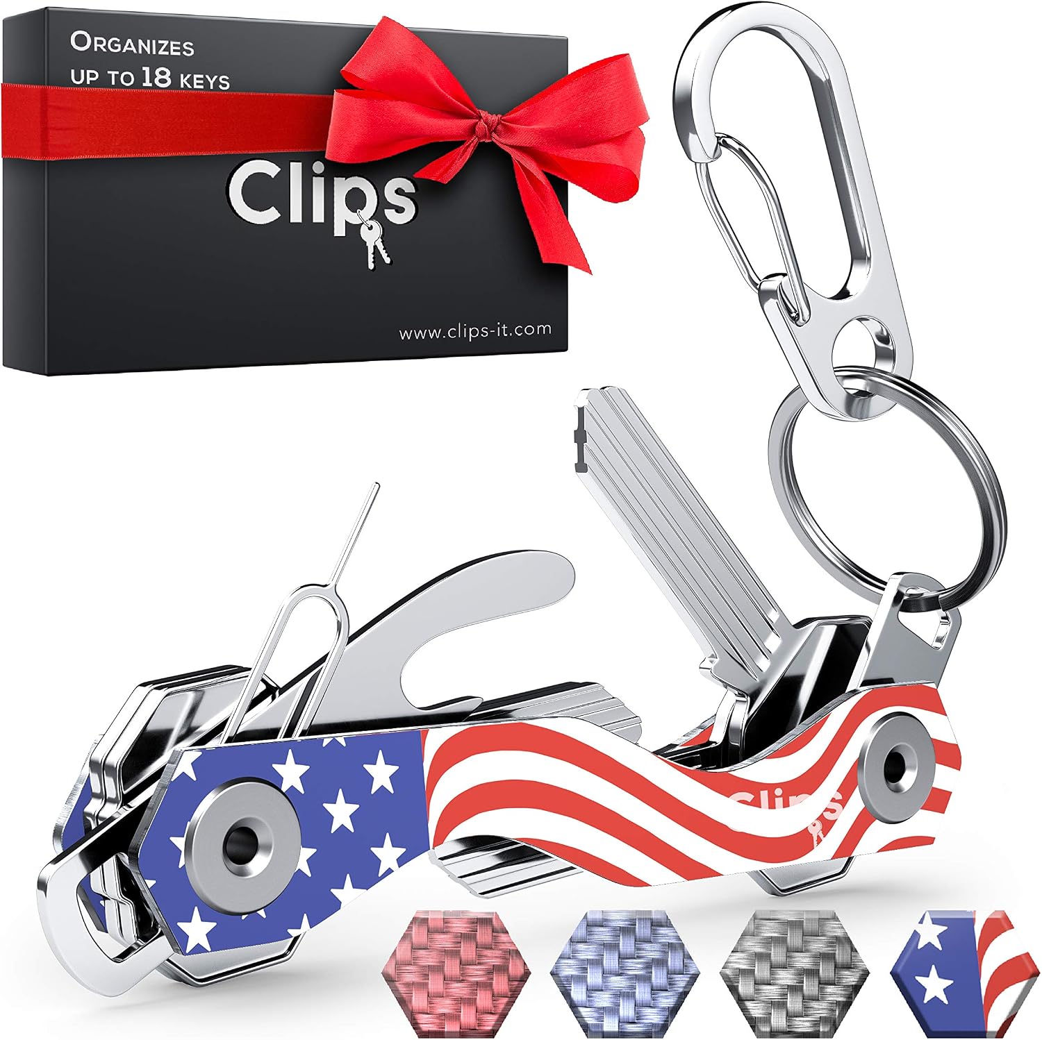 Clips Smart Compact Key Holder Keychain - Made of Carbon Fiber & Stainless Steel- Pocket Organizer Up to 28 Keys- Lightweight, Strong Includes Bottle Opener, Carabiner & More.