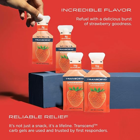Transcend Foods Strawberry Energy Gel (1.1 oz, Pack of 24) Fast-Acting Carb Gel, Strawberry Flavor, Caffeine Free, Gluten Free