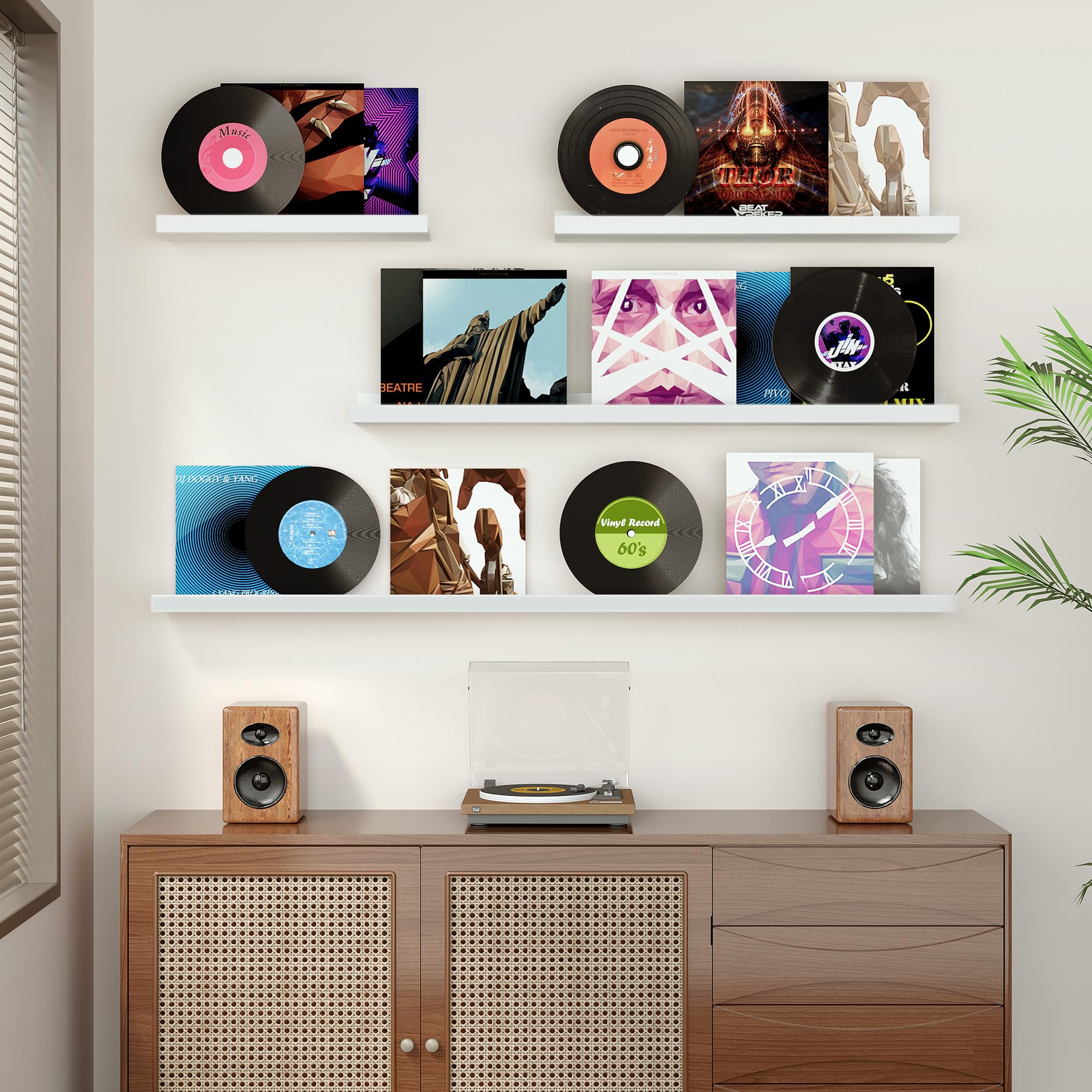 Feihorrm Wandregal, 2er Set, 60cm Schweberegal aus MDF Holz, Wandboard für Bilderrahmen und Dekorationen, Industriedesign, Geeignet für Arbeitszimmer, Schlafzimmer und Küche (Weiß, 60 cm)