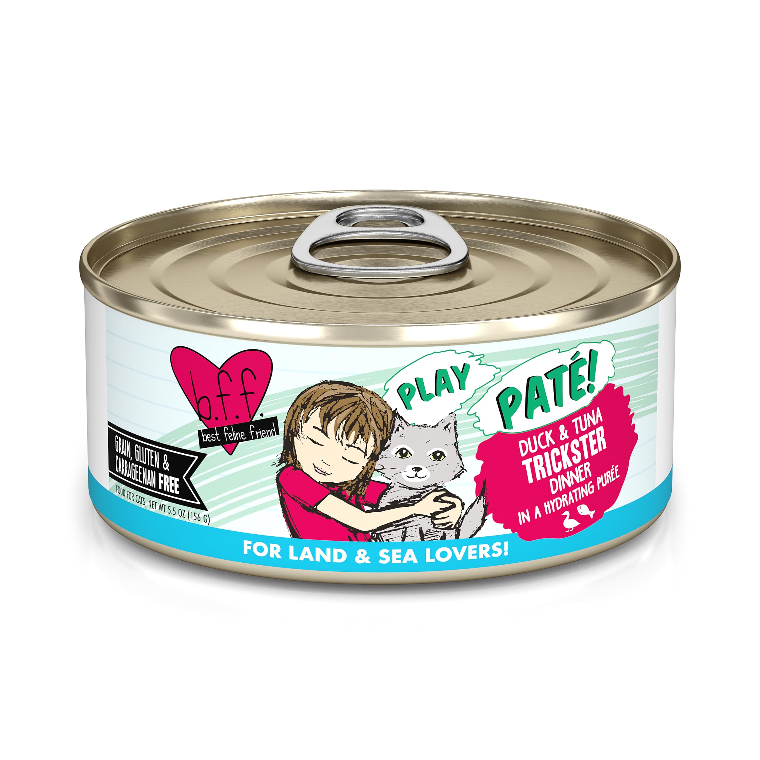 Weruva B.F.F. Play - Best Feline Friend Paté Lovers, Aw Yeah!, Duck & Tuna Trickster with Duck & Tuna, 5.5oz Can (Pack of 8)