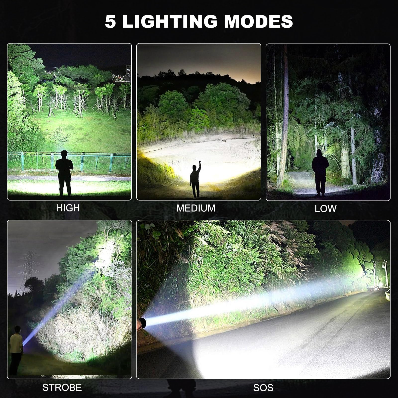Paquete de 3 linternas LED recargables de alto lúmenes, 90,000 lm, linterna súper brillante, ajustable de 5 modos de luz de flash potente con cable USB, linterna de mano impermeable para emergencias