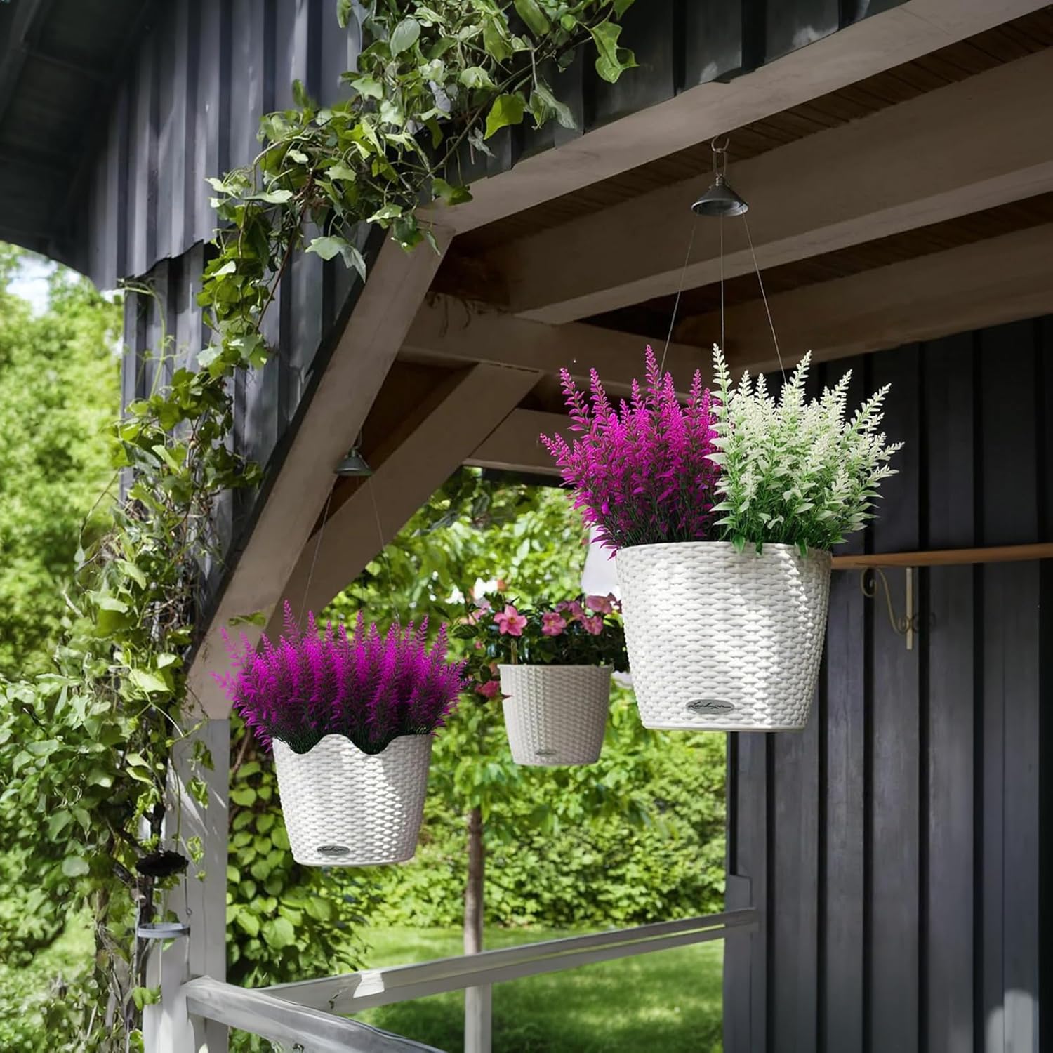 12 Pieces Artificial Lavender Flowers, Plastic Fake Lavender Bouquets, Fake Flowers for Decoration, Artificial Shrub Flower Plants for Outdoor Party Wedding Garden (Fuchsia)