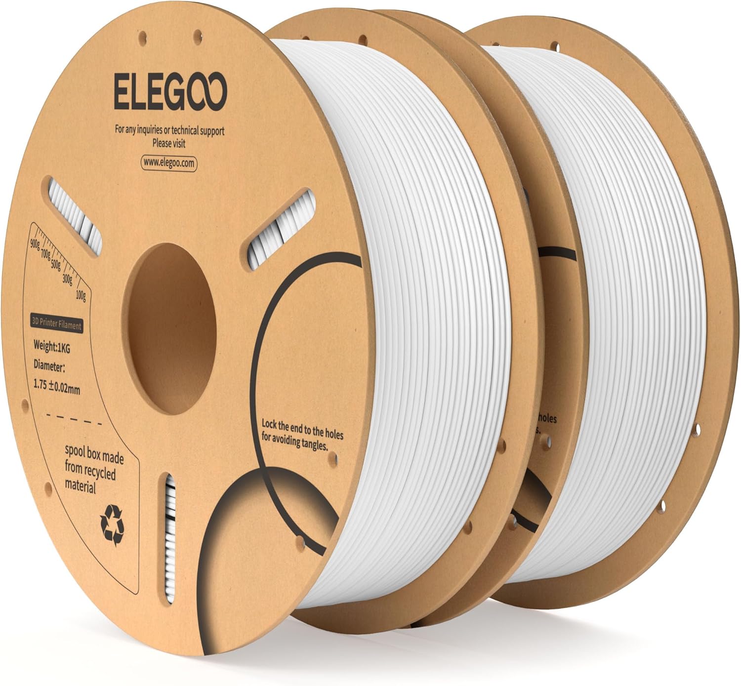 ELEGOO PLA Filament 1.75mm White 2KG, 3D Filament Dimensional Accuracy