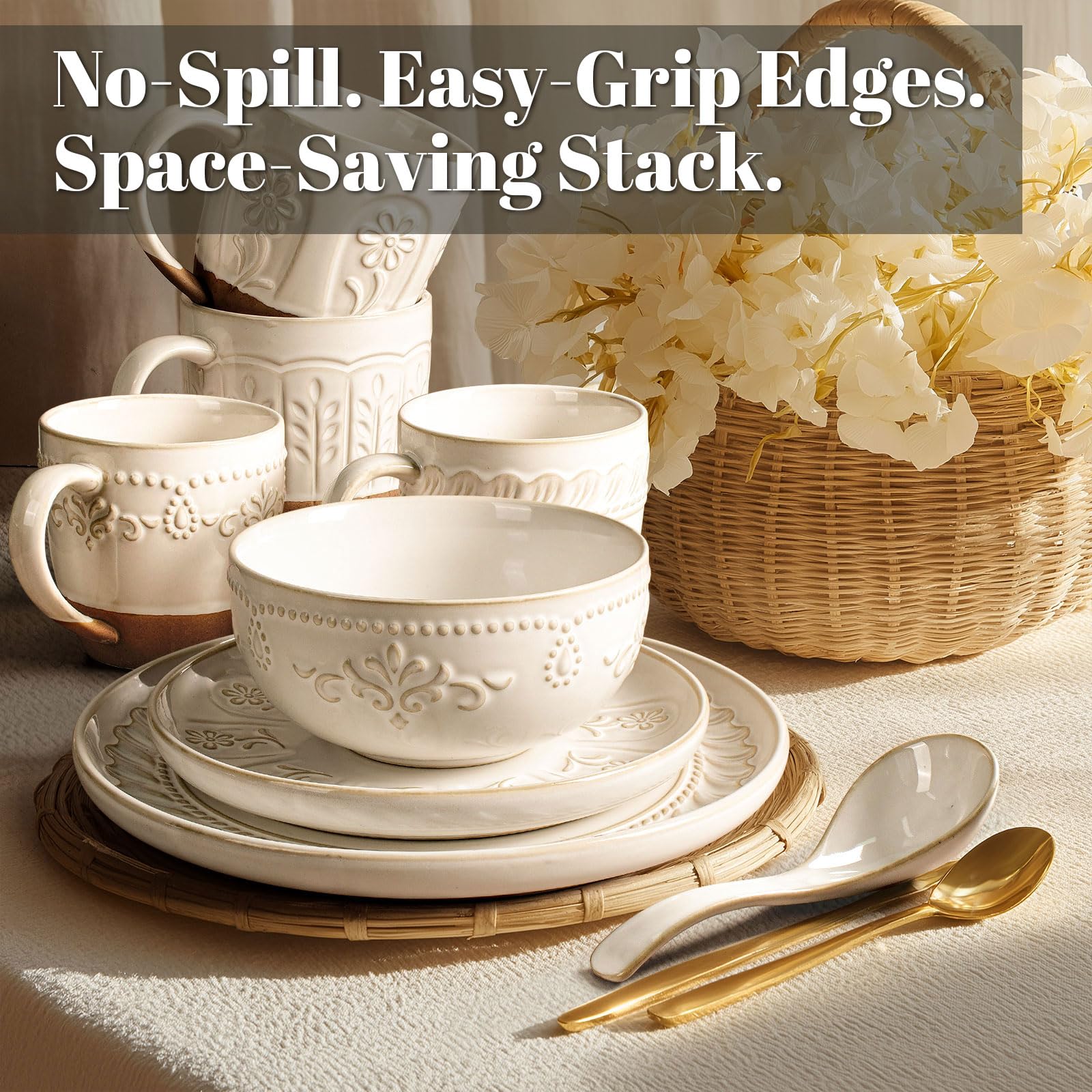 Artena 16-Piece Dinnerware Set - Ceramic Plates & Bowls -5