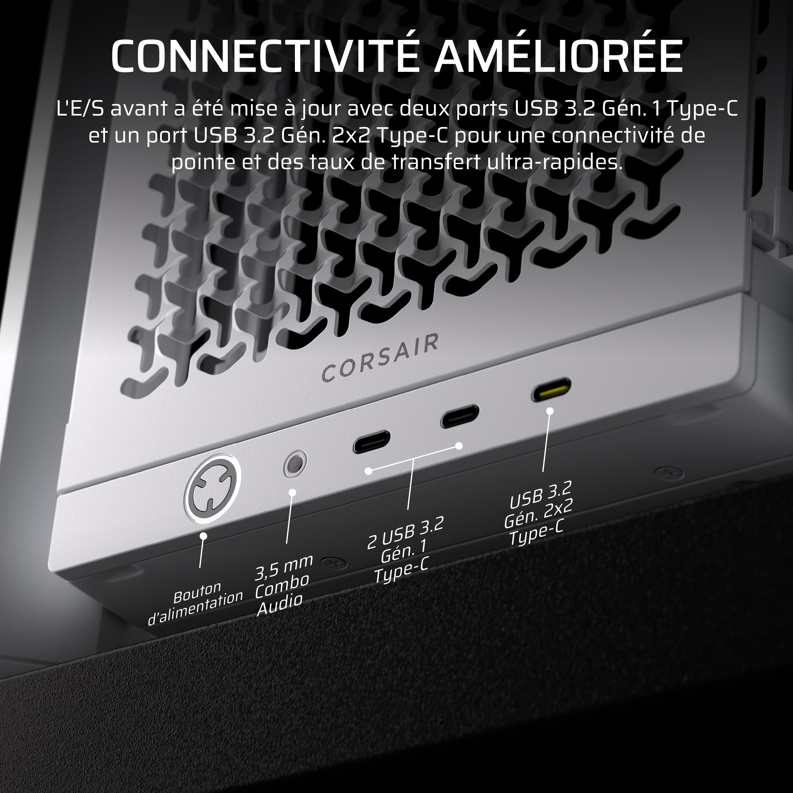 CORSAIR Frame 4000D LCD RS ARGB Boîtier PC – Écran Tactile LCD XENEON Edge 14,5 Pouces, Système InfiniRail, 4 Ventilateurs RS120 ARGB – Prend en Charge Les Cartes Mères à Connecteur Inversé – Blanc