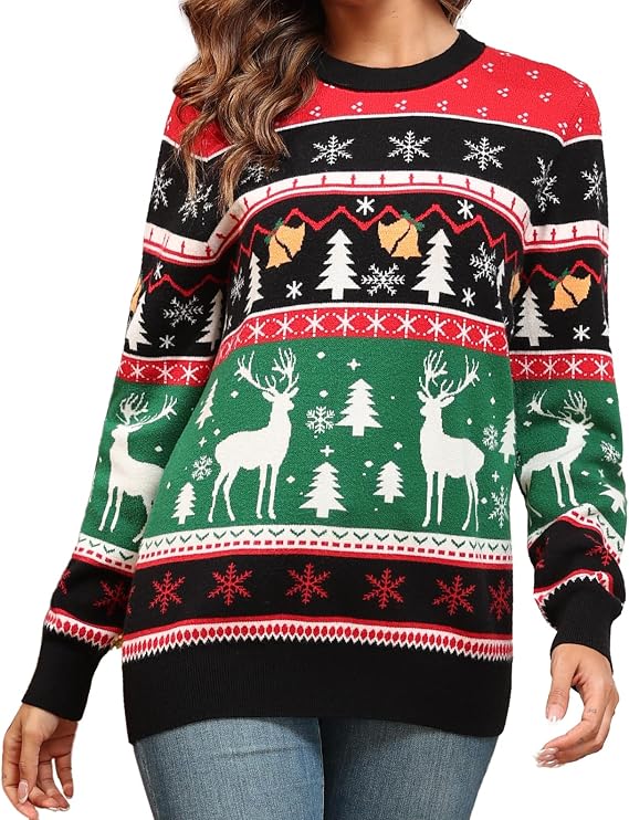 GRECERELLE Women's Ugly Christmas Sweater Funny Christmas Tree Tunic Pullover Reindeer Crew Neck Holiday Sweater 2024