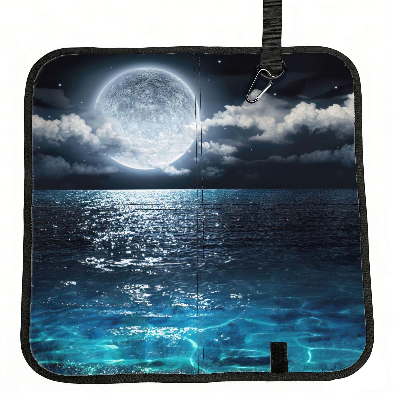 bghdfa Moon And Sea Print Outdoor Sitting Mat Waterproof Oxford Cloth Seat Cushion Folding Foam Camping Seat For Picnic