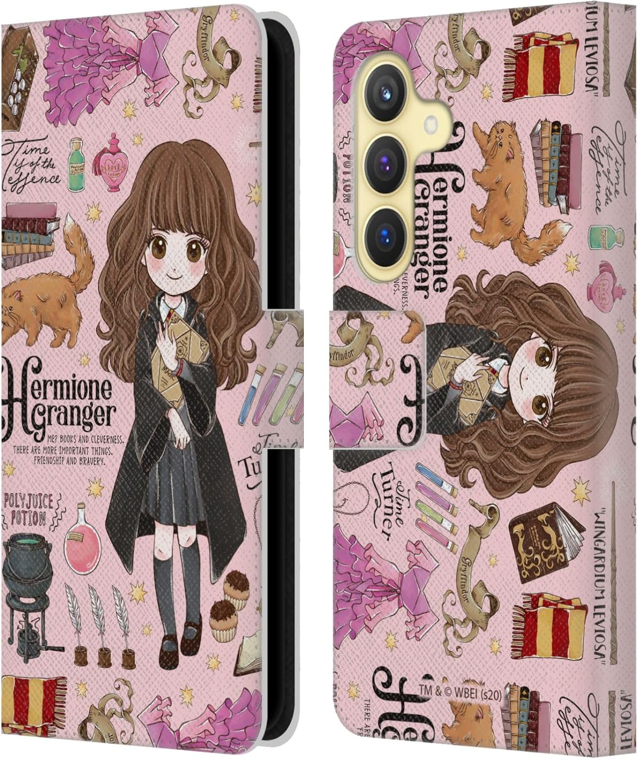 Head Case Designs Officially Licensed Harry Potter Hermione Pattern Deathly Hallows XXXVII Leather Wallet Case Compatible with Samsung Galaxy S24 5G
