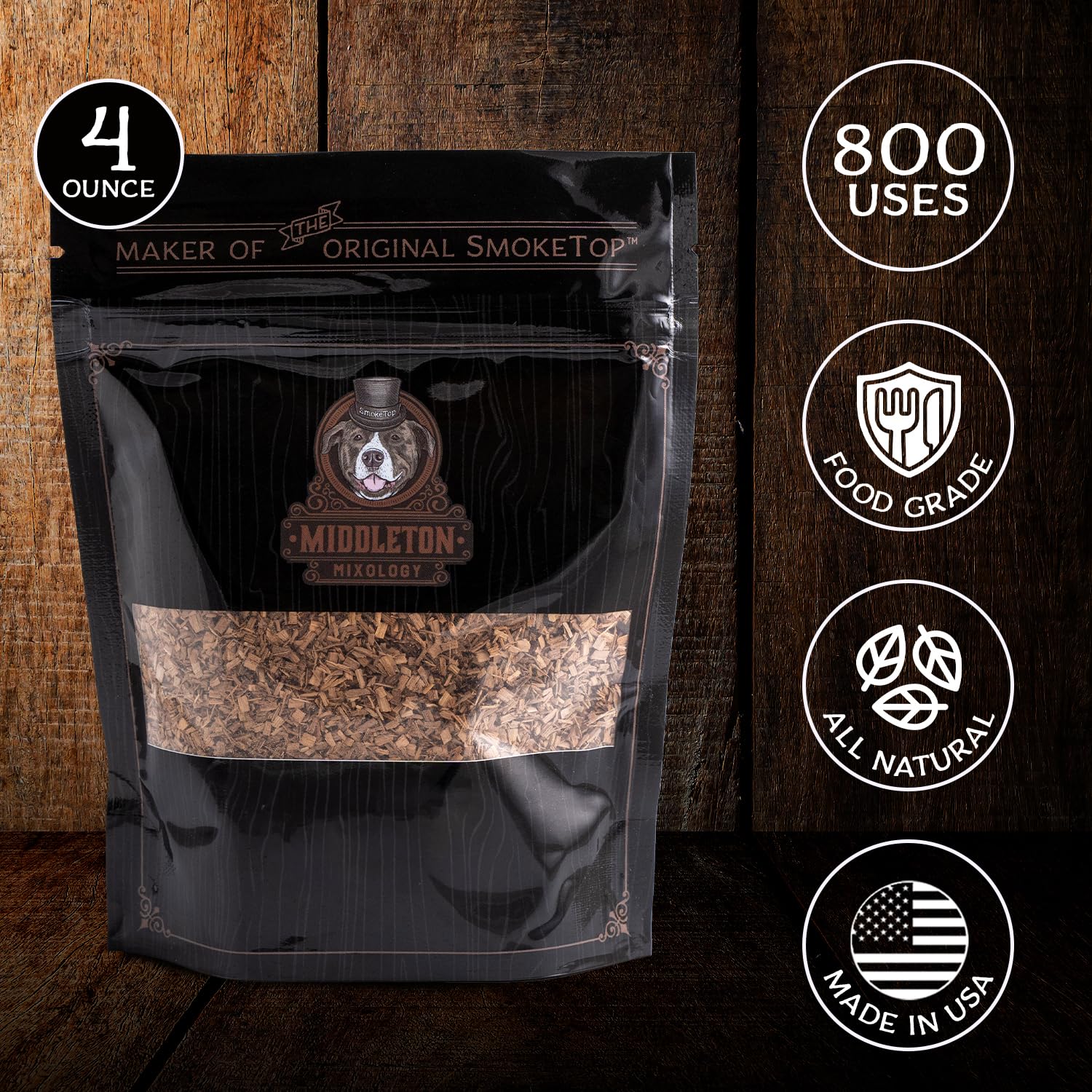 SmokeTop torba o pojemności 113 ml, chipsy do koktajli hikory do staromodnych koktajli, whisky i burbona, od Middleton Mixology wyprodukowane w USA (800 zastosowań)