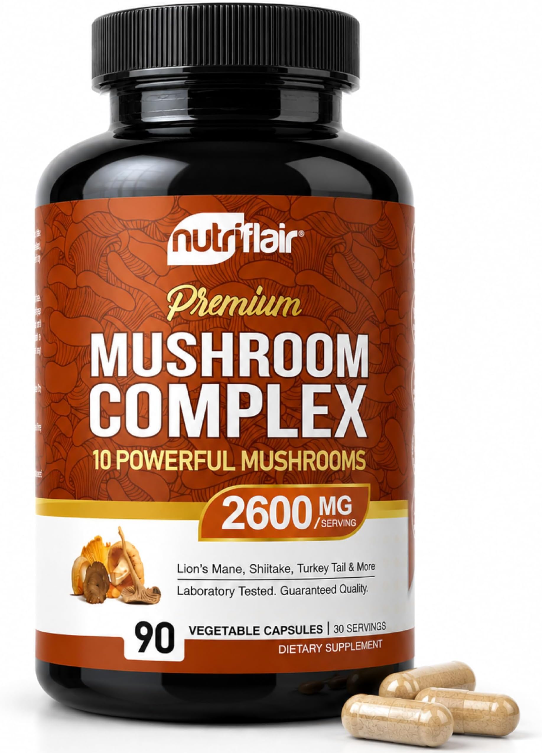 NutriFlair Visit the Store 10 Organic Mushroom Supplement 90 Capsules (2600mg)