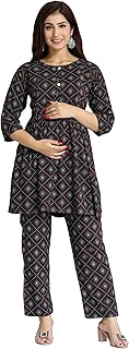 Generic JASPERINE Women's Viscose Rayon Printed Maternity Set & Feeding Night Suit Set of Top & Pyjama Nursing Night Dress