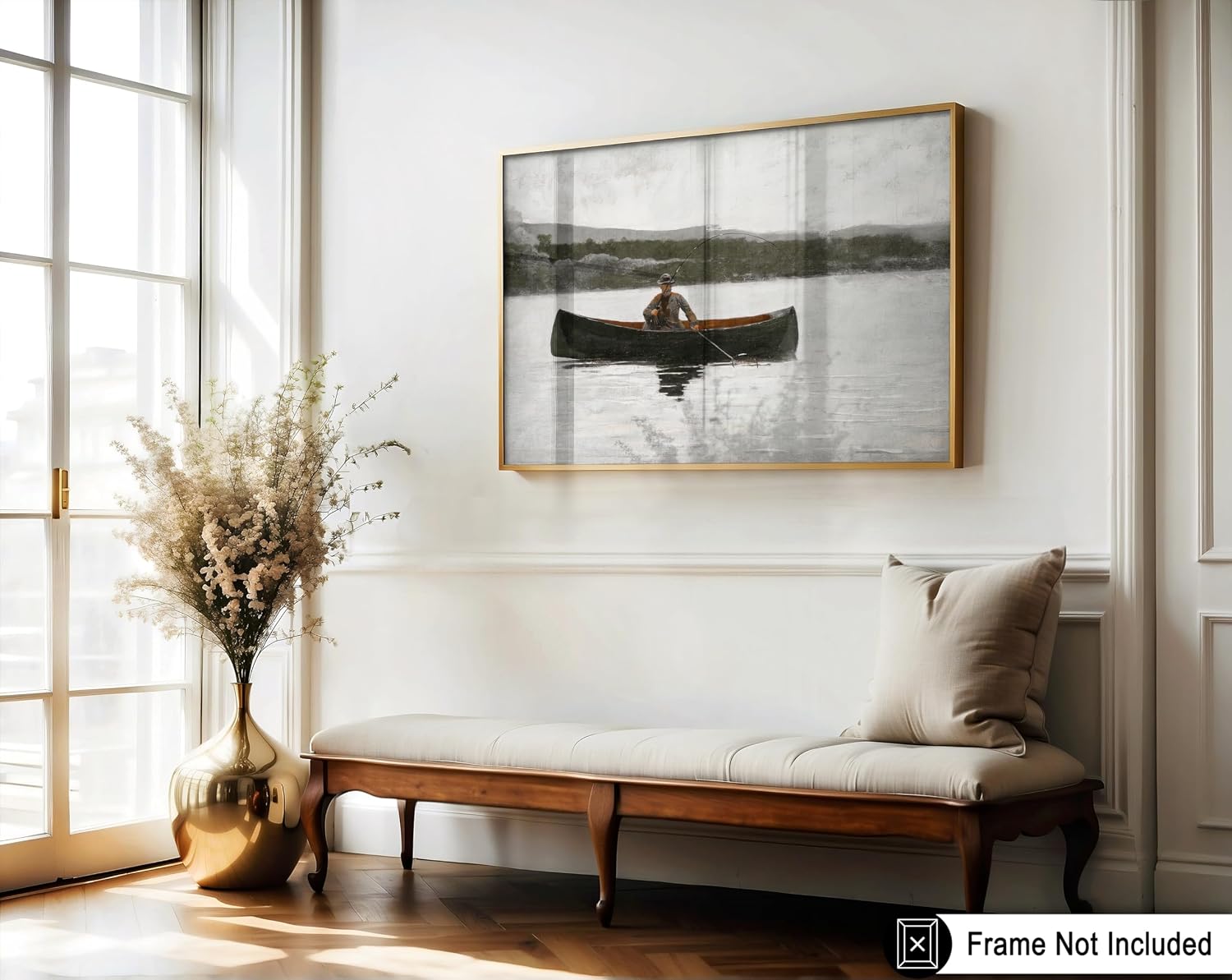 Poster Master Vintage Fishing Poster - Retro Man On Canoe Print - Lake Art - Neutral Gift for Saltwater, Freshwater Fisherman - Wall Decor for Ocean, Beach or Lake House - 8x10 UNFRAMED Wall Art