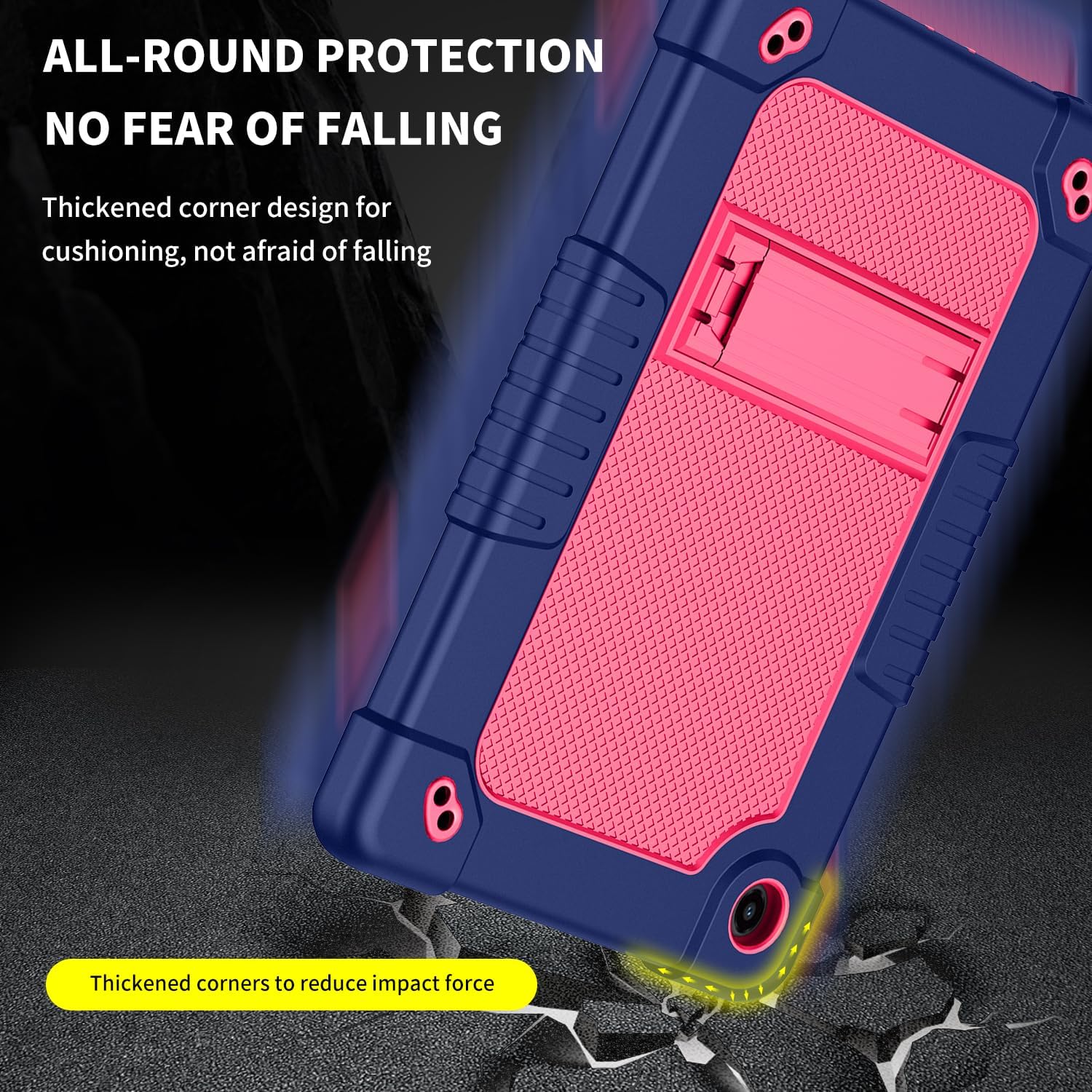 Case for T-Mobile Revvl Tab 2 Tablet 10.1 inch with 2 Pcs Screen Protector,Shockproof Kids Built in Kickstand Shoulder Strap Heavy Duty Case for Revvl Tab 2 2025 Tablet 10.1 inch (Navy/Pink)