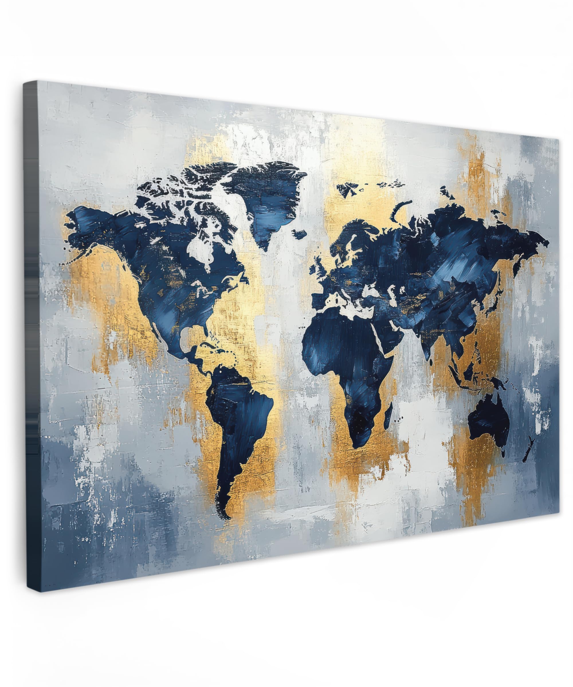 MuchoWow© Canvas Wall Art 35"x24" / 90x60 cm Decor Paintings Prints framed on Canvas Decorations Wallart World Map - Blue - Abstract