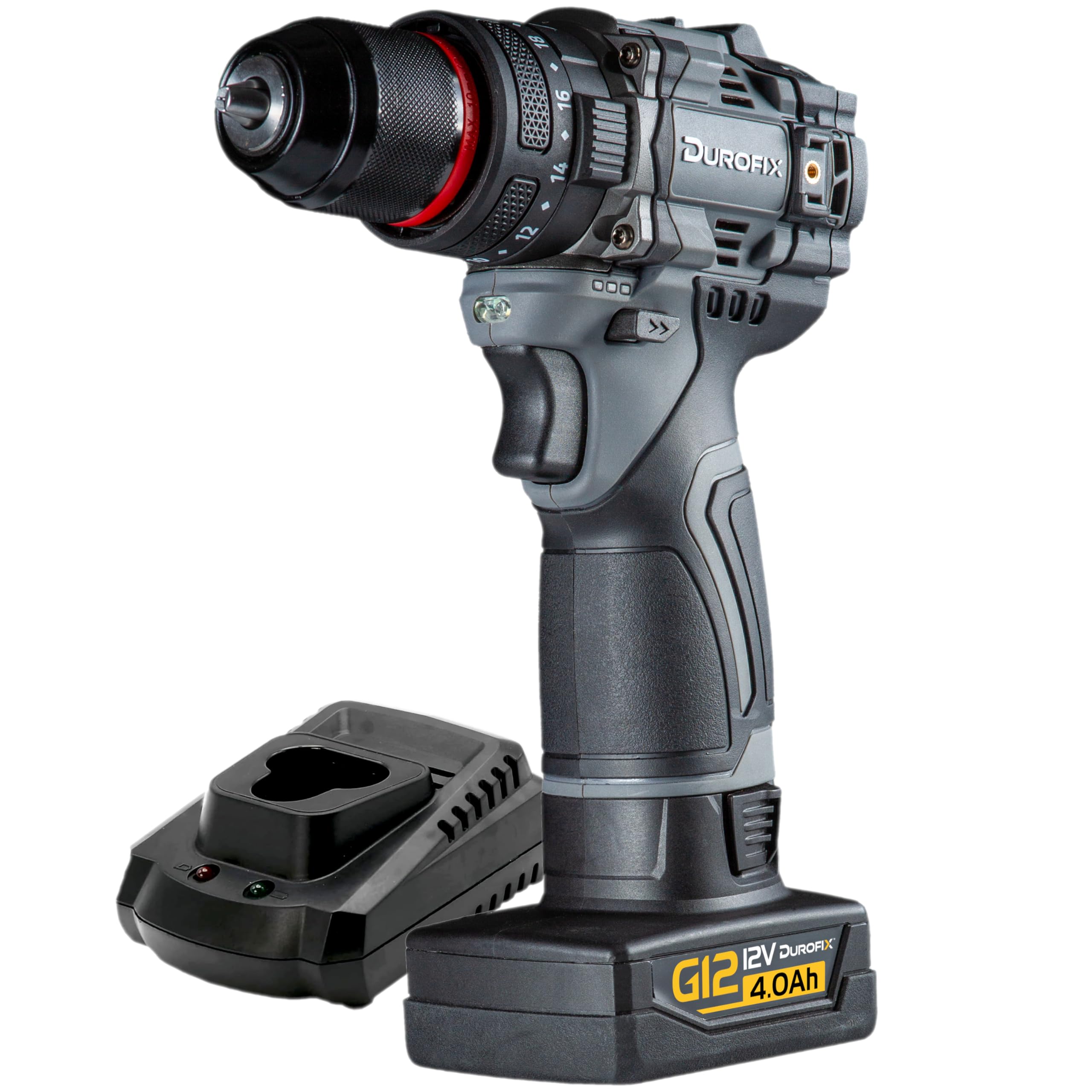 Durofix G12 Cordless Drill, 50Nm Combi Drill Driver, 1,800RPM 2 Speed Brushless Motor, 20+3 Torque Settings, 3/8" Chuck and LED Light (Kit (No Bag))