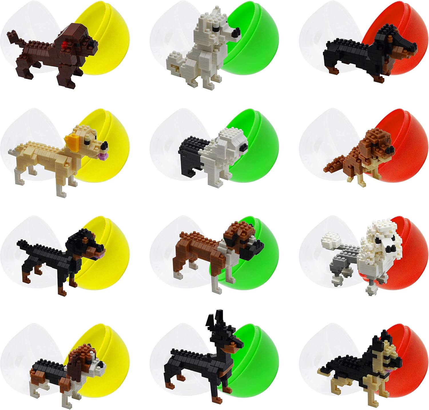 JOYIN 12 Pcs Prefilled Easter Eggs with Dog Building Blocks for Easter Eggs Hunt, Easter Basket Stuffers/Fillers, Party Favor, Classroom Prize Supplies, Classroom Rewards, Games, Good Bag Fillers