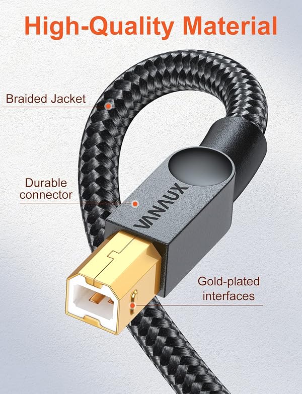 VANAUX Printer Cable USB 2.0 Cable USB-A to B Printer Cable High-Speed 480Mbps Data Transfer Nylon Braided Plug and Play Printer Cord Work with Printer Scanner Fax Machine Laptop Computer (10ft/3m) by VANAUX - Used condition - Image 3
