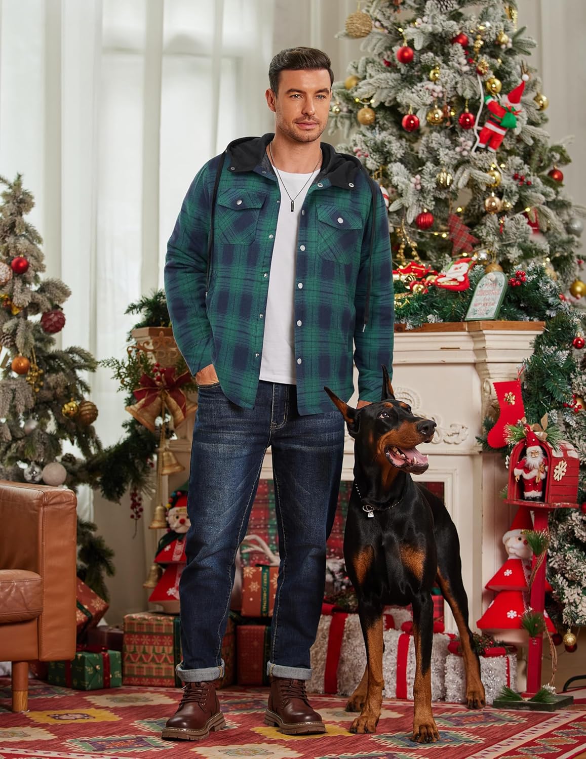 COOFANDY Flannel Jacket for Men Quilted Lined Shacket Long Sleeve Button Down Hoodie Shirt Jackets - Image 2