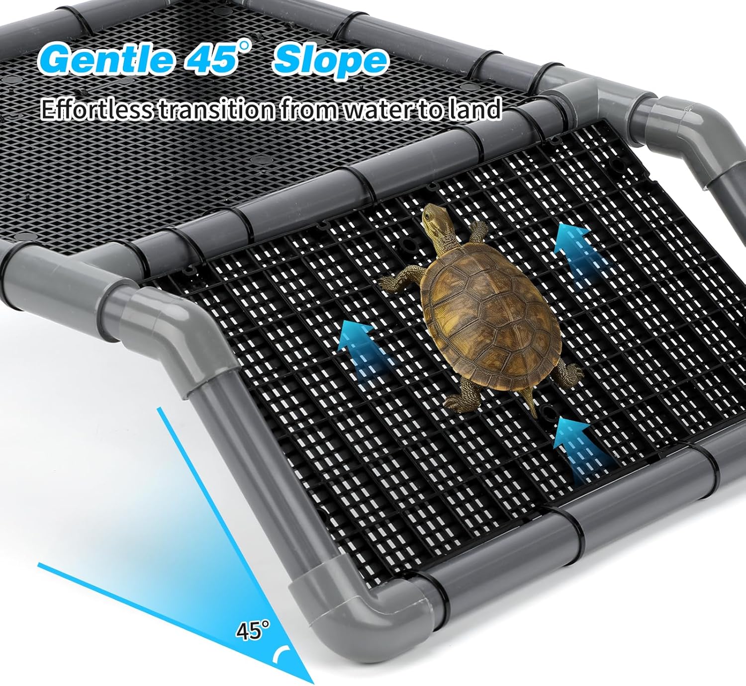 SKARUS Large Turtle Basking Platform for 55-150 Gallon Tanks, Tank-Mounted Aquarium Dock with Dual Hanging Arms (1.2" Rim Gap), Extensible Height & Non-Slip Ramp for Aquatic Reptiles