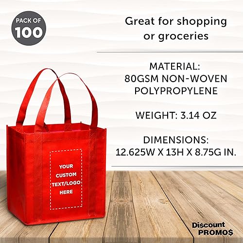 Miniatura 4 de DISCOUNT PROMOS Bolsa reutilizable personalizada para compras  Paquete de 100  Logotipo personalizado, texto, pequeñas bolsas plegables  Rojo