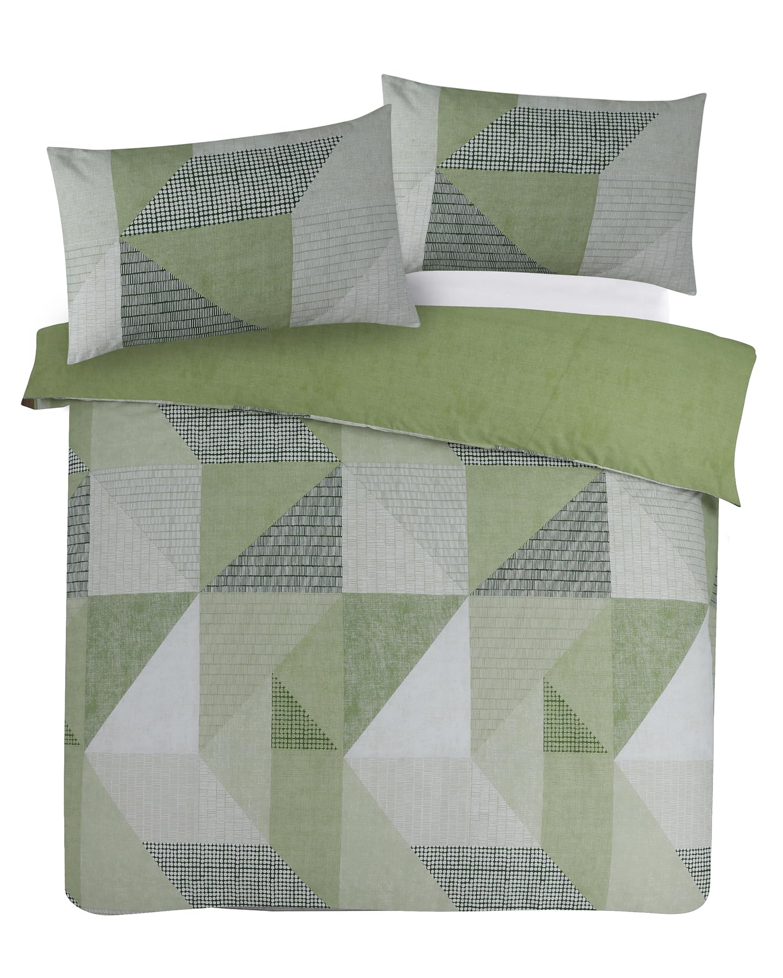 Charlotte Andersen Green Matrix Geometric Grey Double Duvet Set Reversible Easy Care Cotton Blended Bedding (, Double)