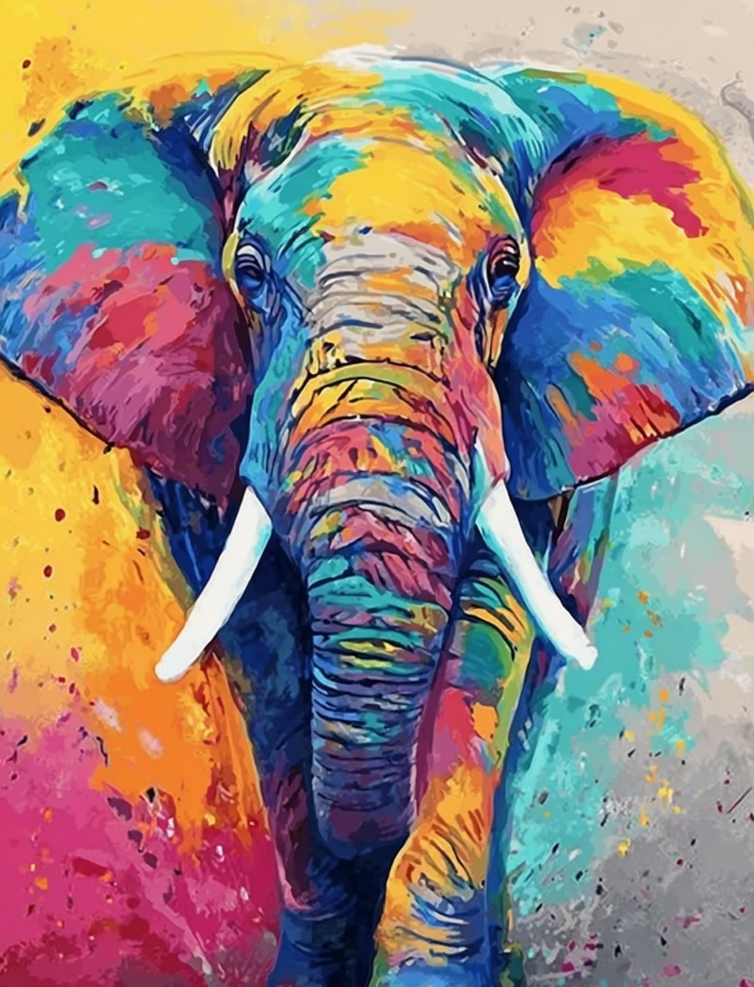 WANGWANGMIAO Paint by Numbers for Adults Beginner,Colorful Elephant Painting by Number Kits On Canvas,DIY Color Oil Painting Acrylic Paints,Home Wall Decor 40x50cm/16x20in，with Frame