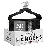 Utopia Home Velvet Hangers 50 Pack, Heavy Duty, Non-Slip, Space Saving Felt Clothes Hangers with 360° Hook & Notches (Black) | Luxury Non-Slip Slim Pant & Coat Hangers, Strong Space-Saving Clothes Hangers with Pants Bar and 360° Swivel Hook 50 Black