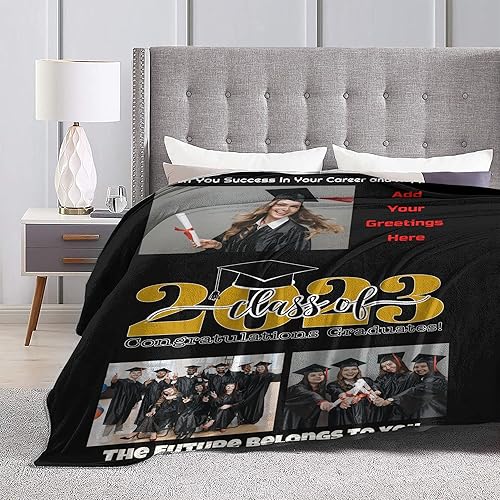 Miniatura 8 de SNAPSMILE Manta de graduación con imagen personalizada para la clase de 2023, 30 x 50 pulgadas, regalos de graduación personalizados para él, sus