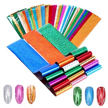 MWOOT Starry Sky Holographic Nail Foil Stickers, 50 Sheets Paper Decals for Gel Nails Tips Decorations